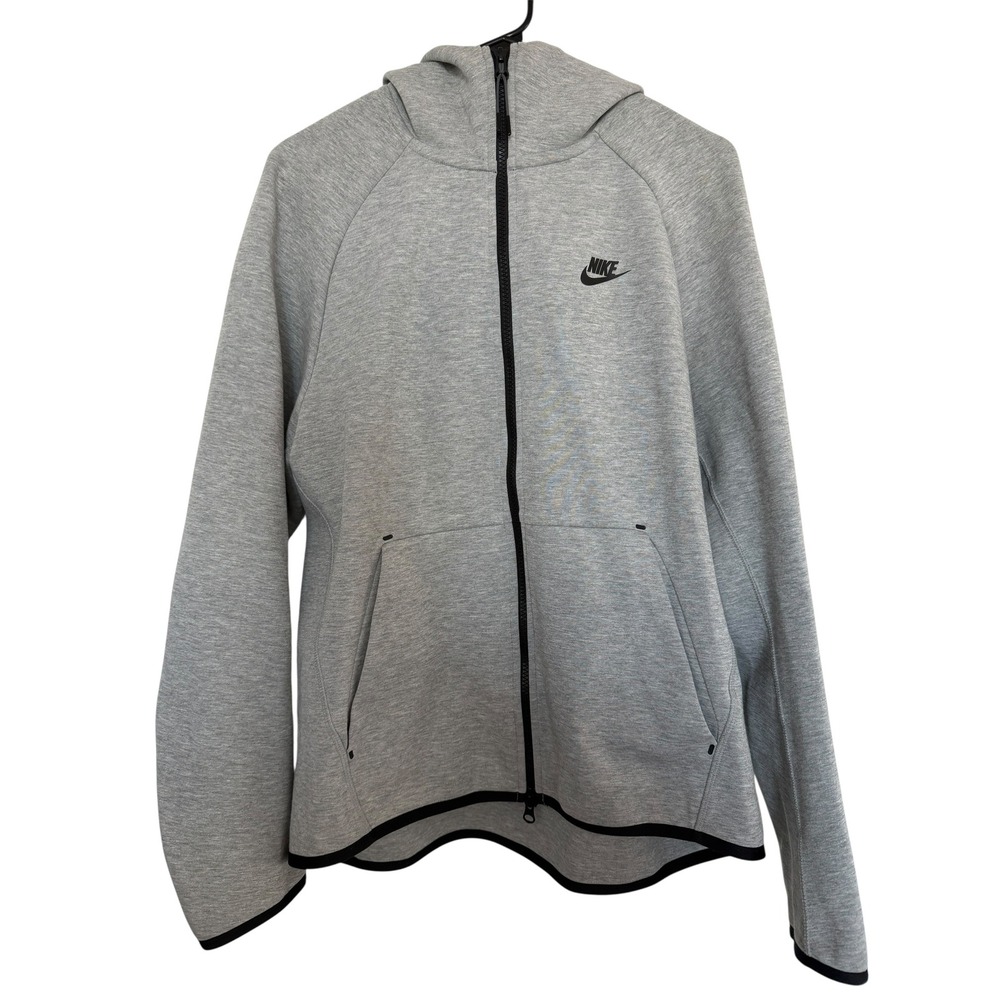 Nike Tech Fleece‎ Full Zip Hoodie Mens Grey Heather Black Trim CU4489-063 M